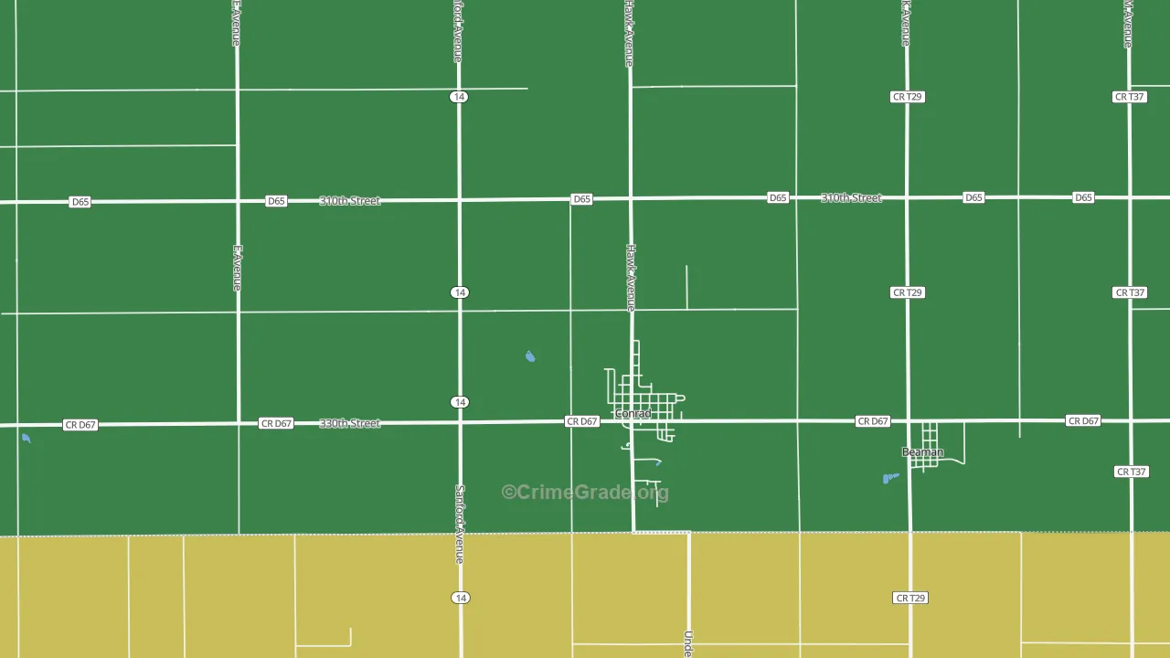 Conrad, IA Map of Robbery Rates
