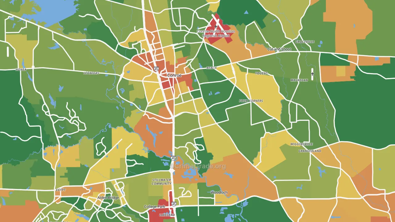 Conroe, TX Map of Robbery Rates