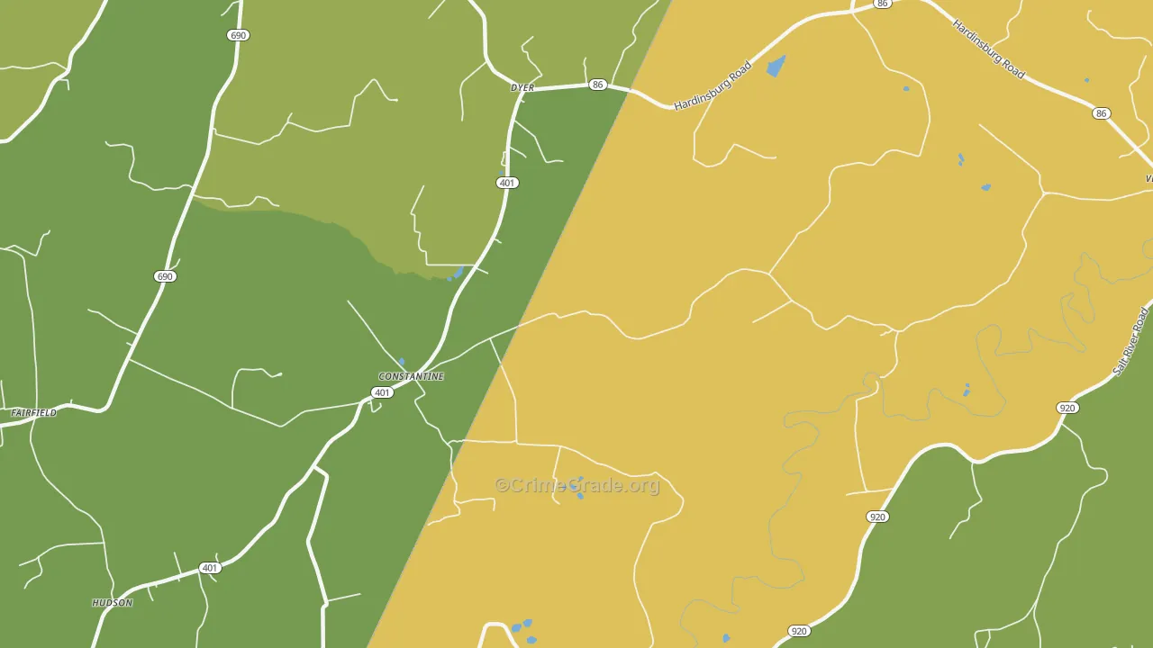 Constantine, KY Map of Robbery Rates