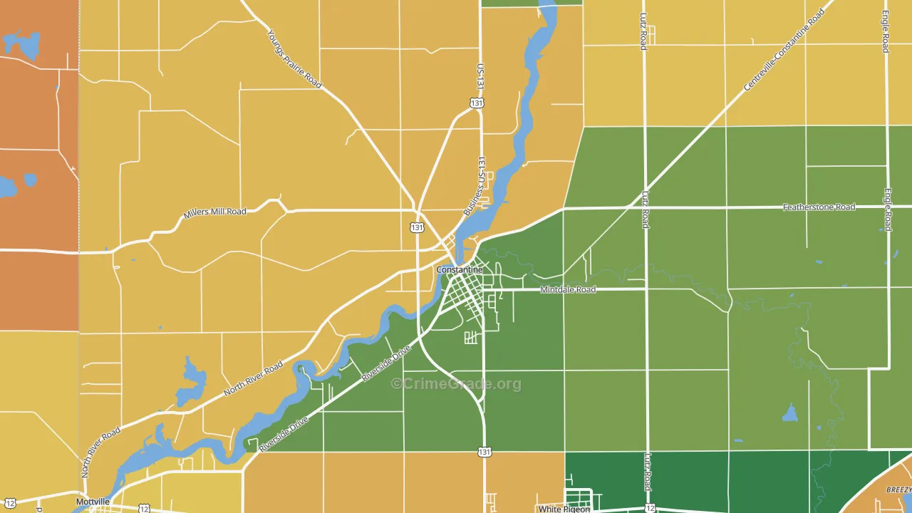 Constantine, MI Map of Robbery Rates