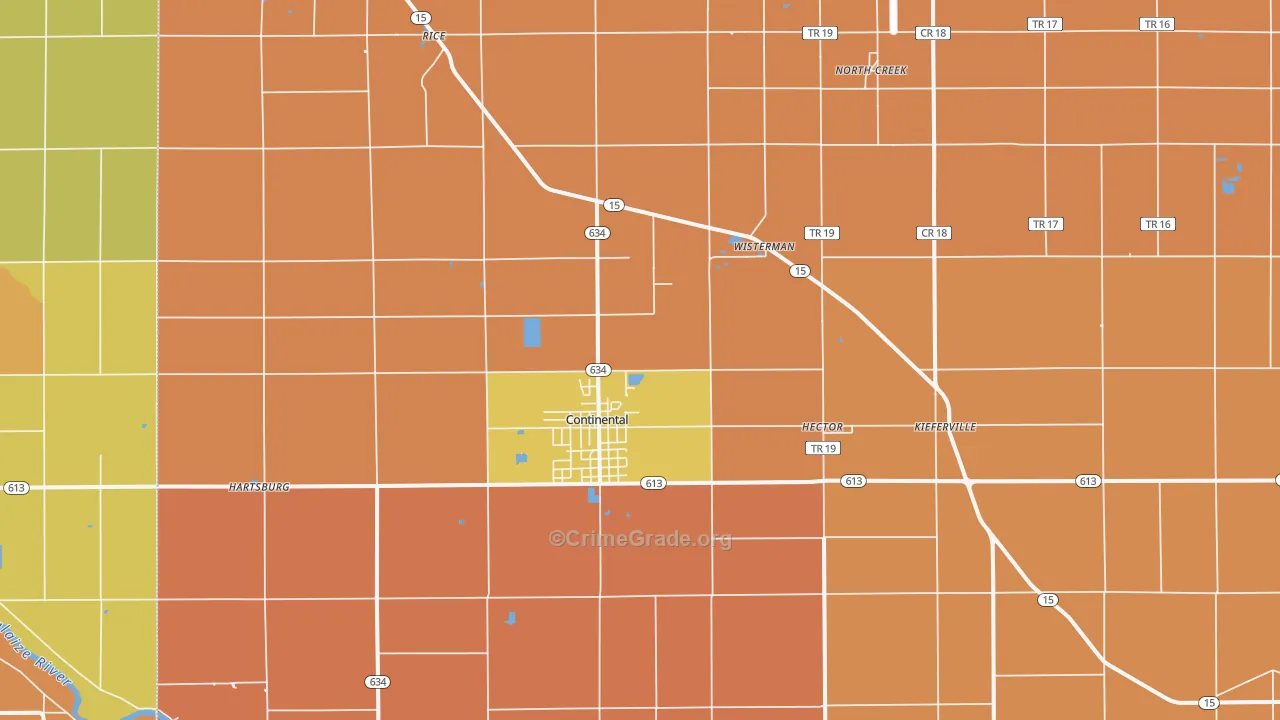 Continental, OH Map of Robbery Rates