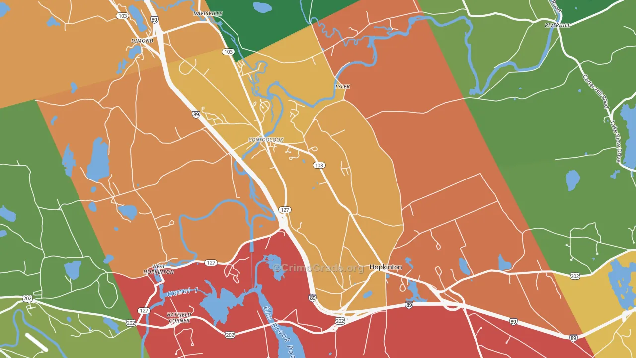 Contoocook, NH Map of Robbery Rates