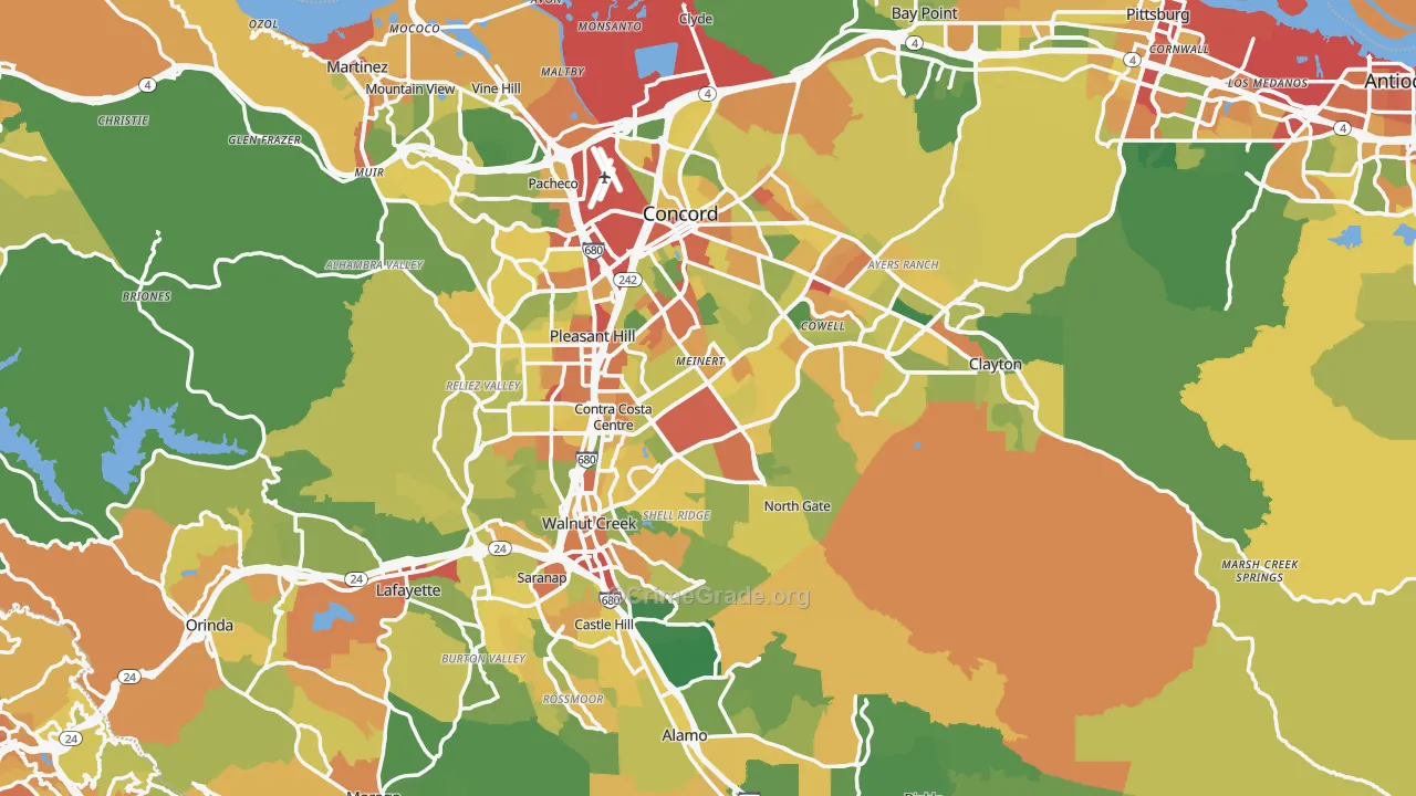 Contra Costa County, CA Map of Robbery Rates