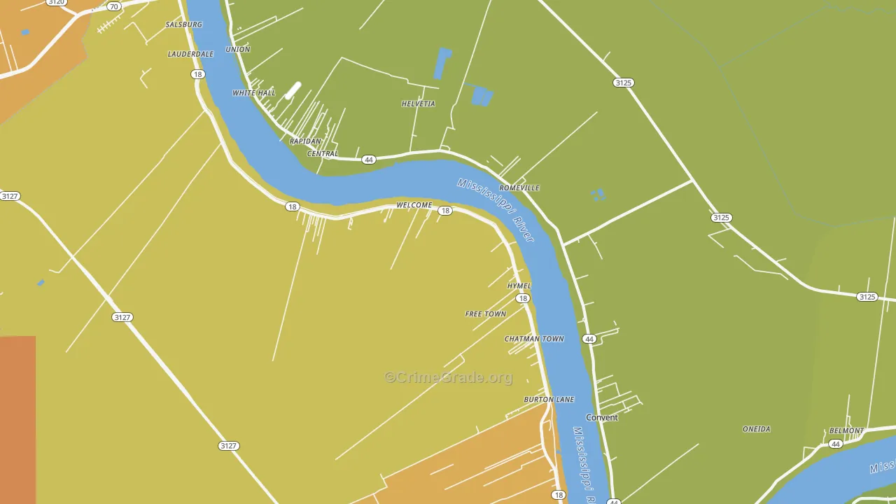 Convent, LA Map of Robbery Rates