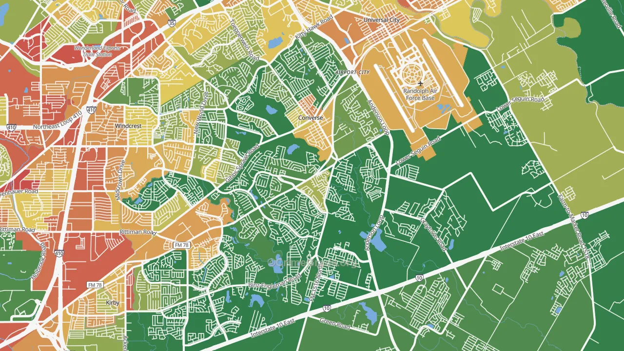 Converse, TX Map of Robbery Rates