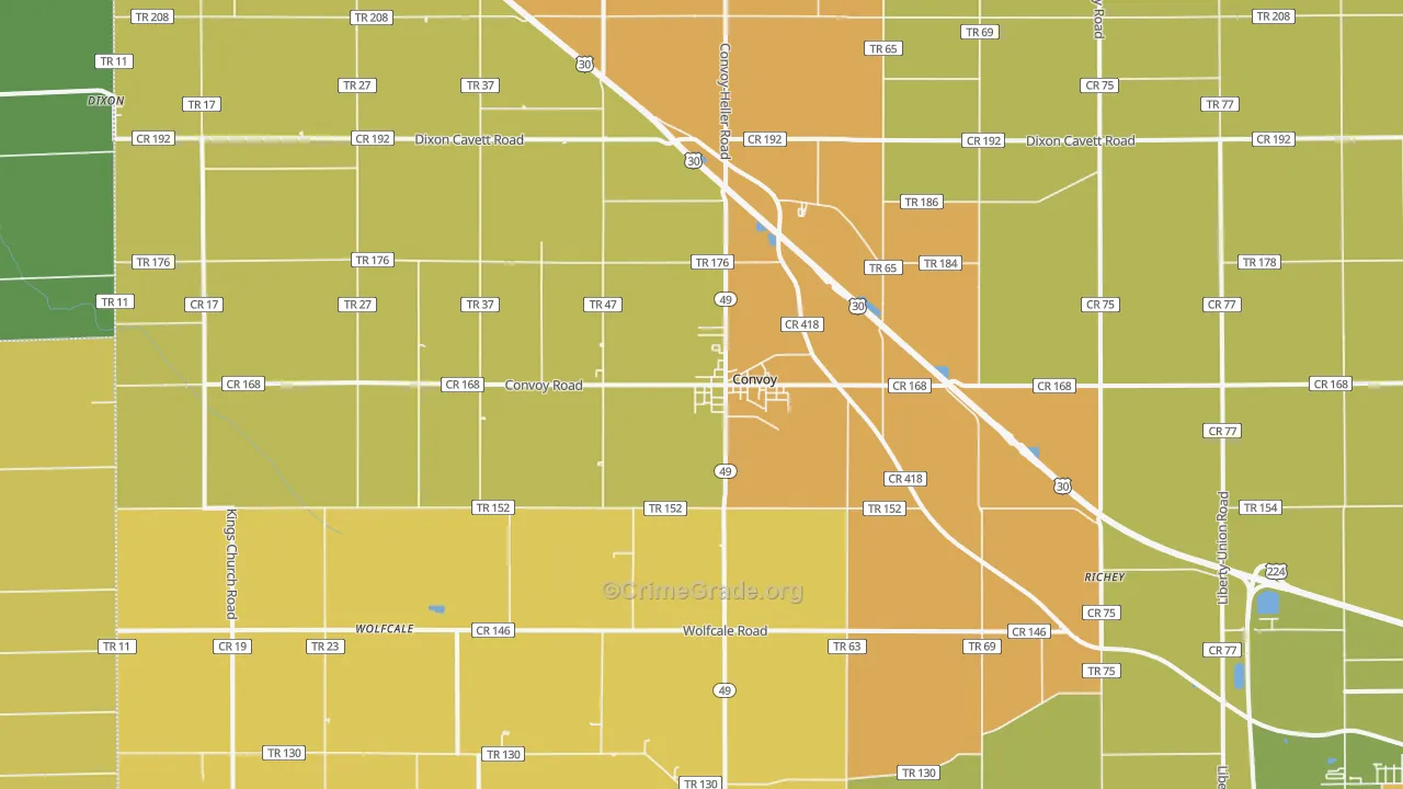 Convoy, OH Map of Robbery Rates
