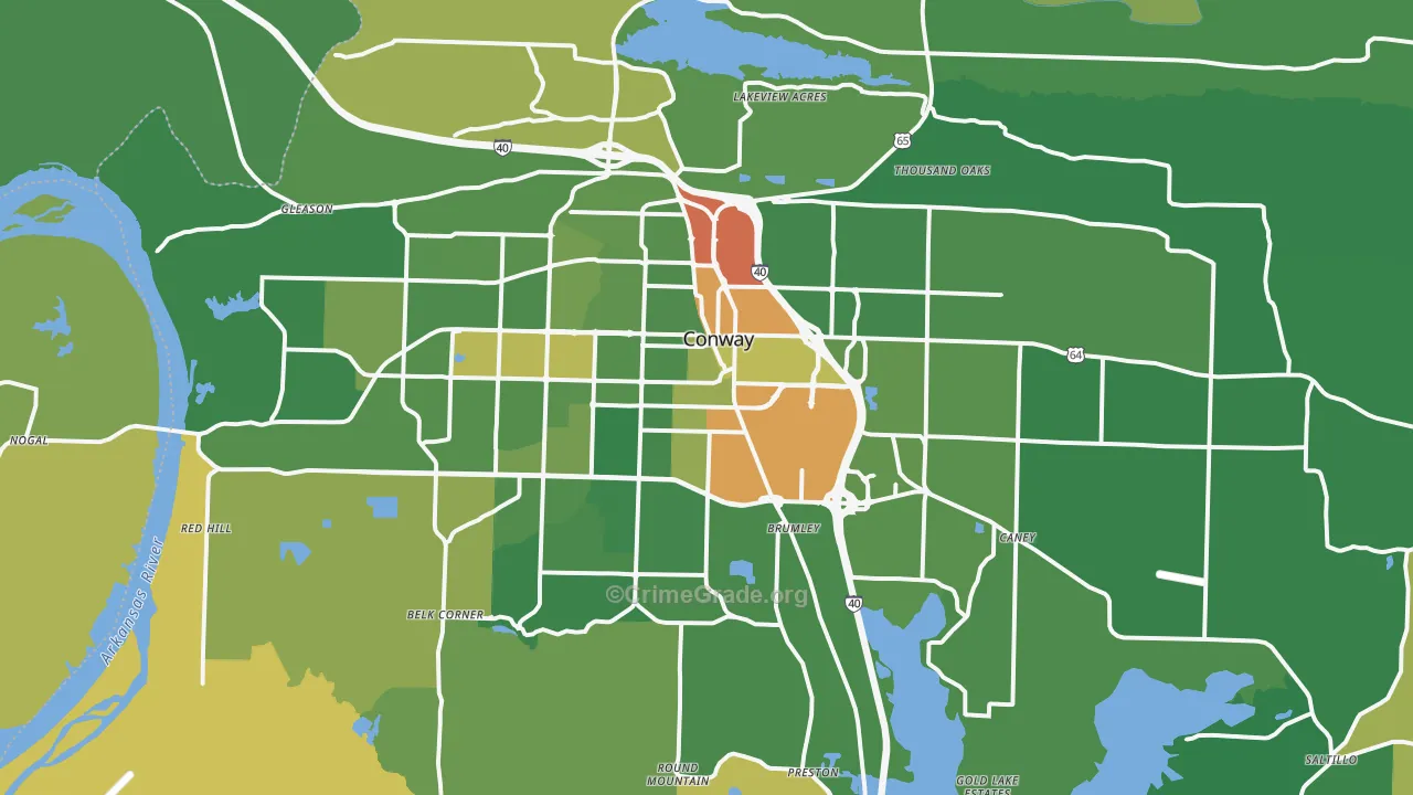 Conway, AR Map of Robbery Rates