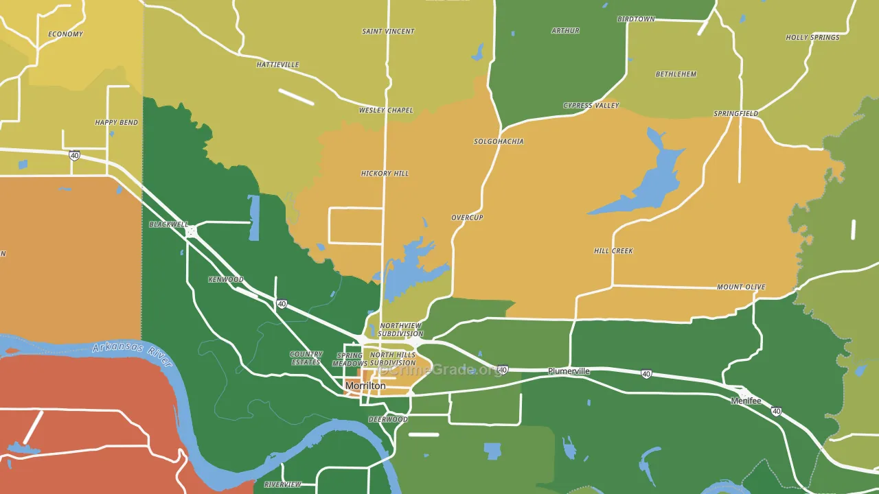 Conway County, AR Map of Robbery Rates