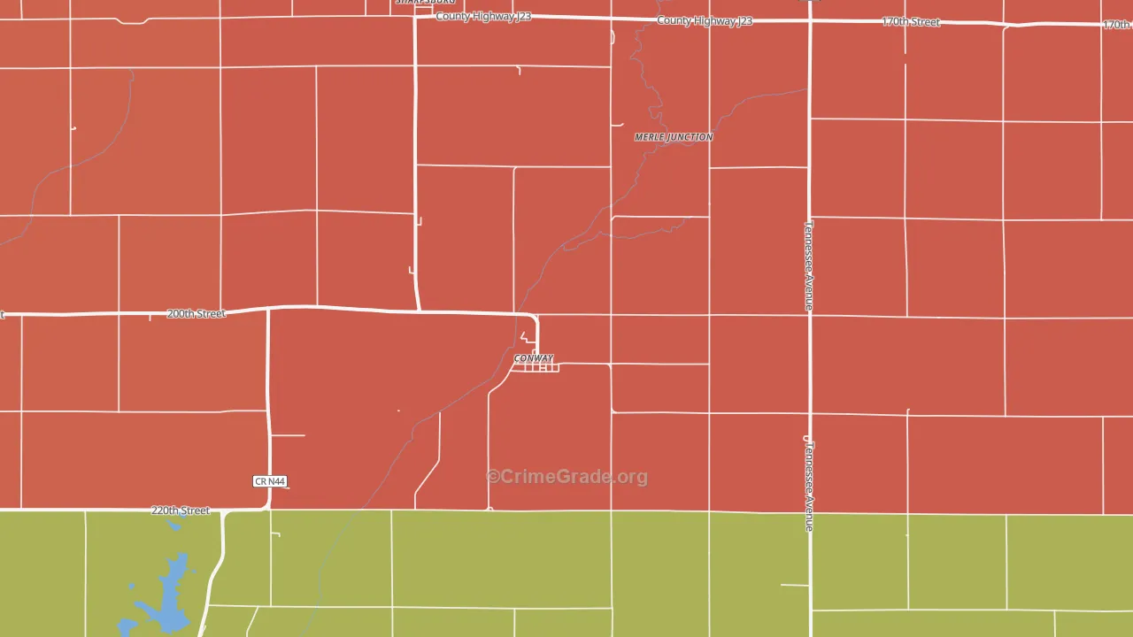 Conway, IA Map of Robbery Rates