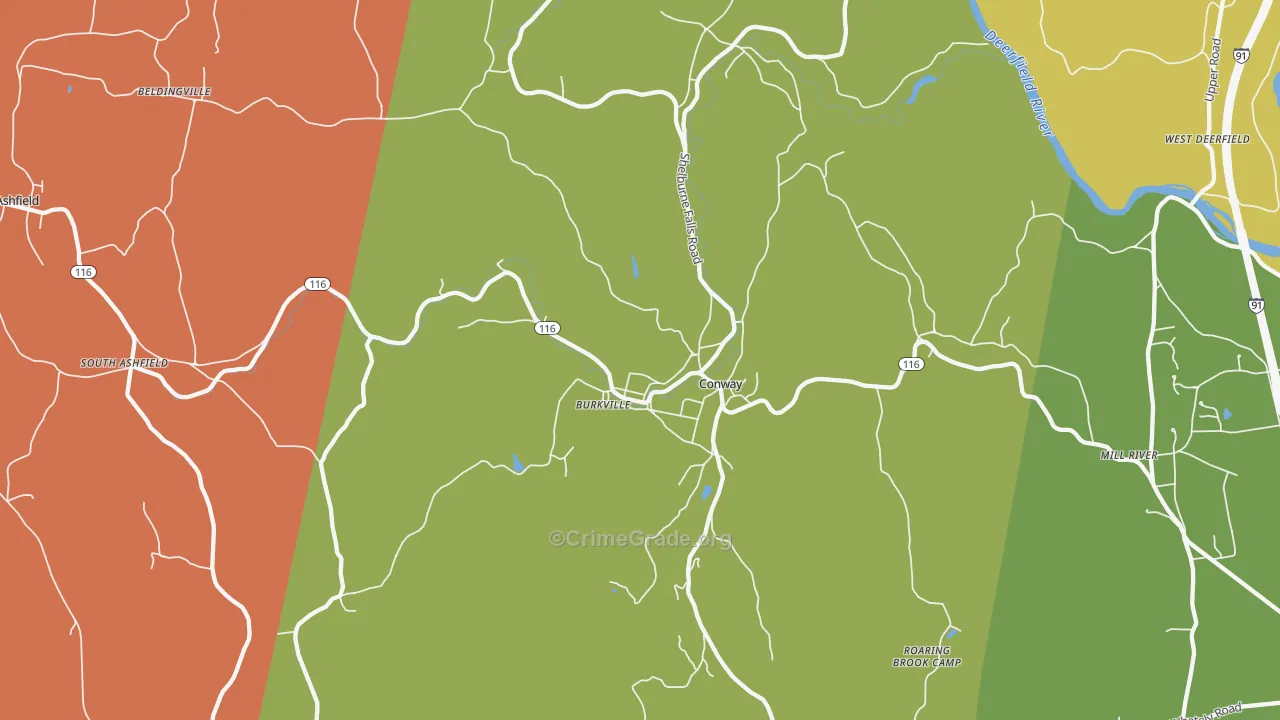 Conway, MA Map of Robbery Rates