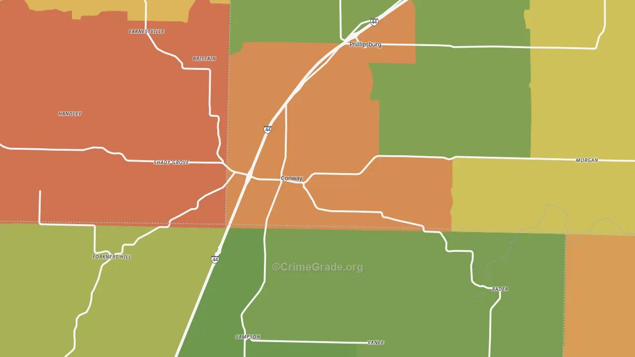 Conway, MO Map of Robbery Rates