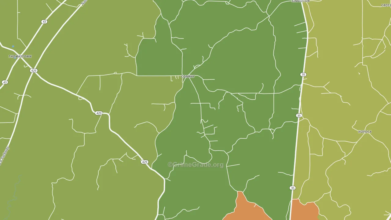 Conway, MS Map of Robbery Rates