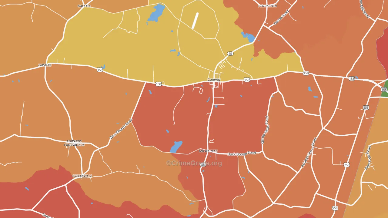 Conway, NC Map of Robbery Rates