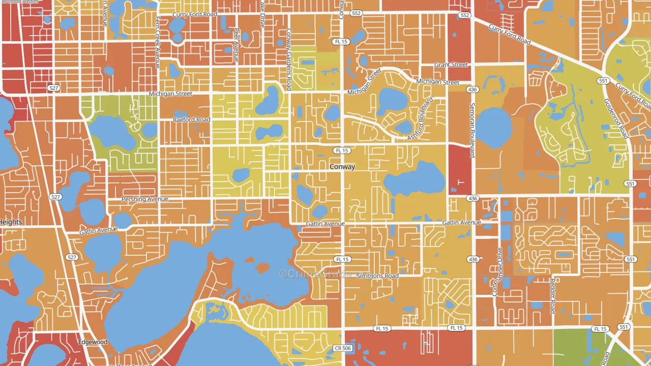 Conway, Orlando, FL Map of Robbery Rates