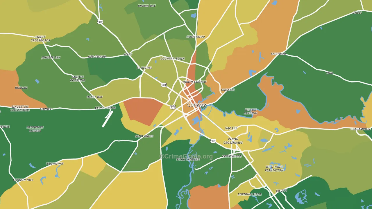 Conway, SC Map of Robbery Rates