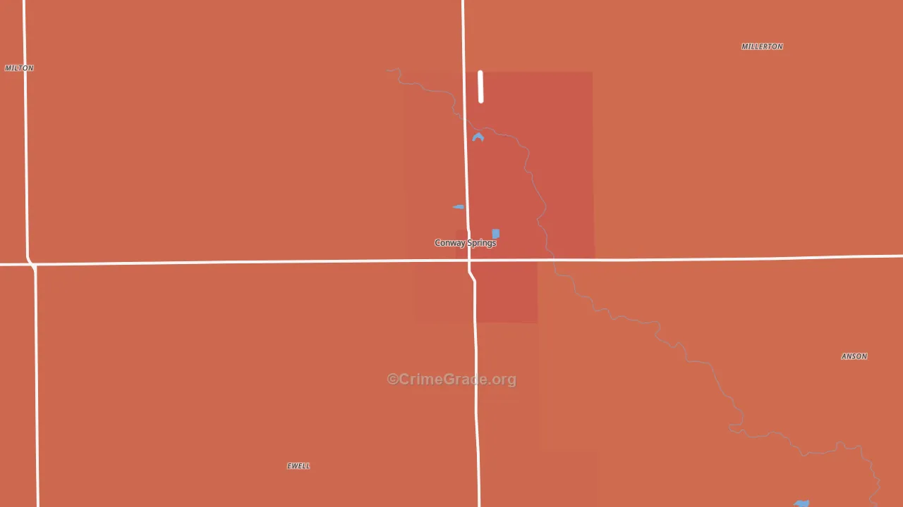 Conway Springs, KS Map of Robbery Rates