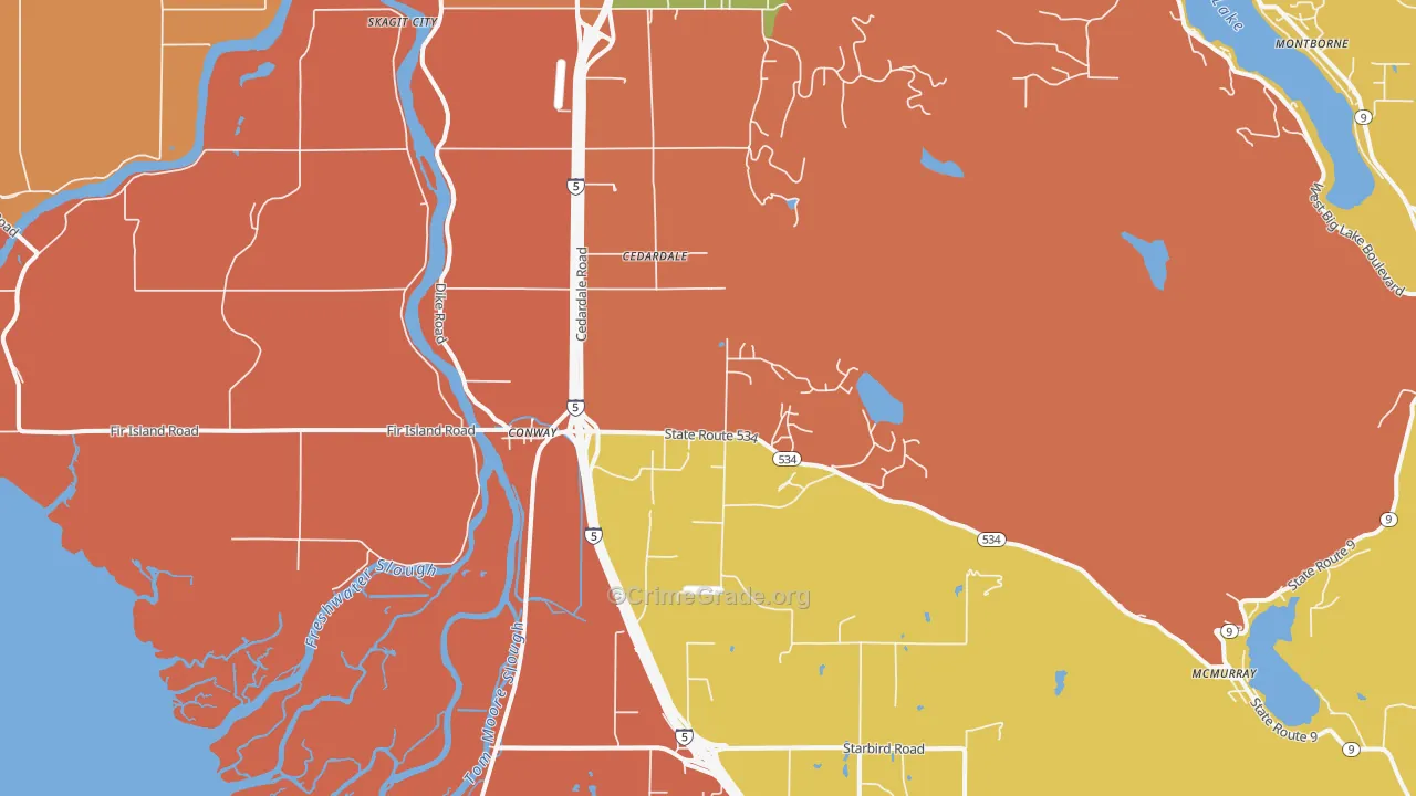 Conway, WA Map of Robbery Rates
