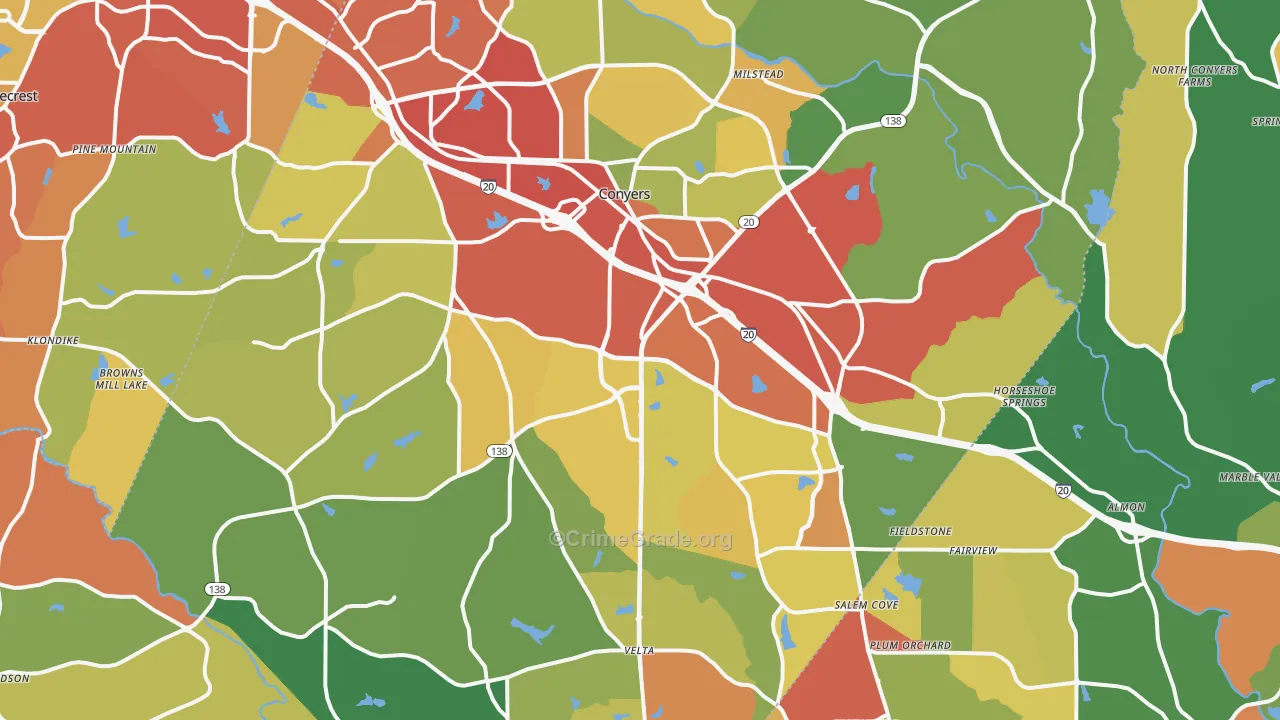 Conyers, GA Map of Robbery Rates