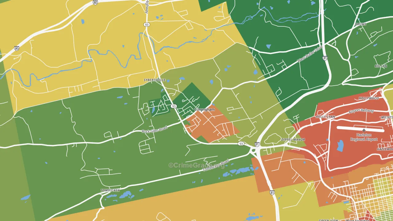 Conyngham, PA Map of Robbery Rates