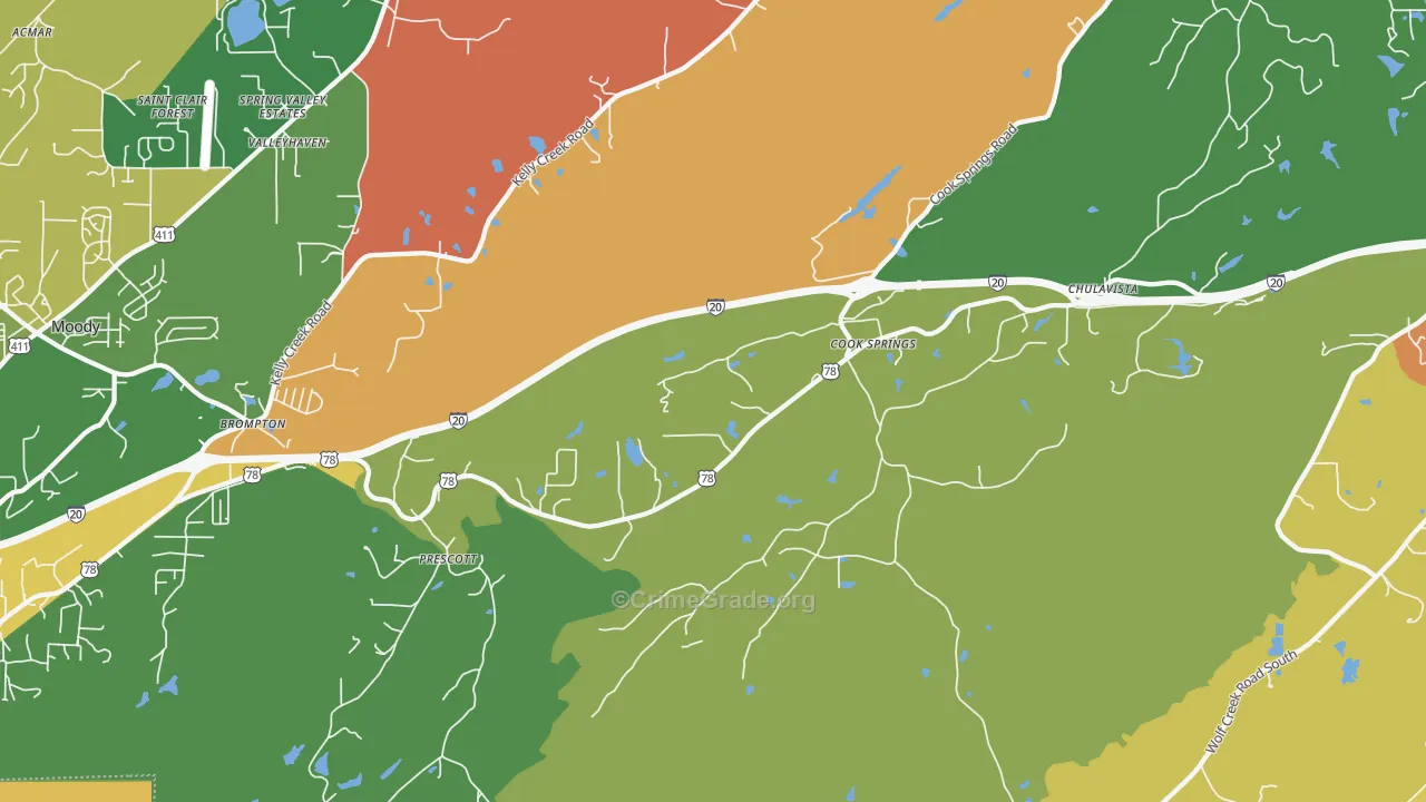 Cook Springs, AL Map of Robbery Rates