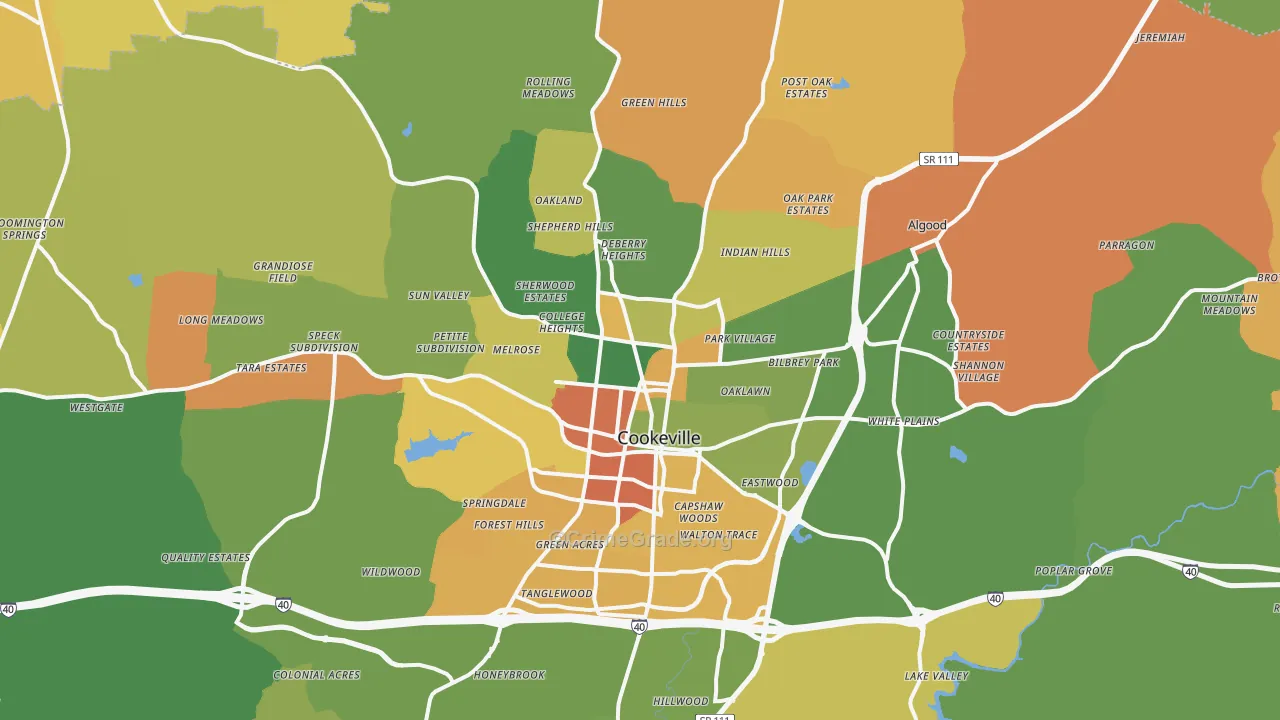 Cookeville, TN Map of Robbery Rates