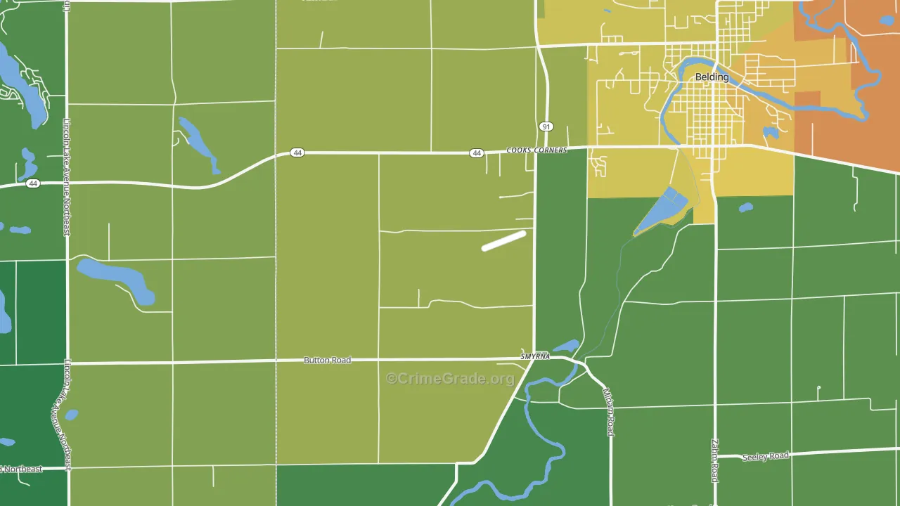 Cooks Corners, MI Map of Robbery Rates
