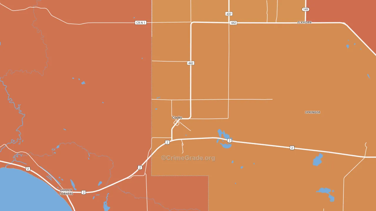 Cooks, MI Map of Robbery Rates