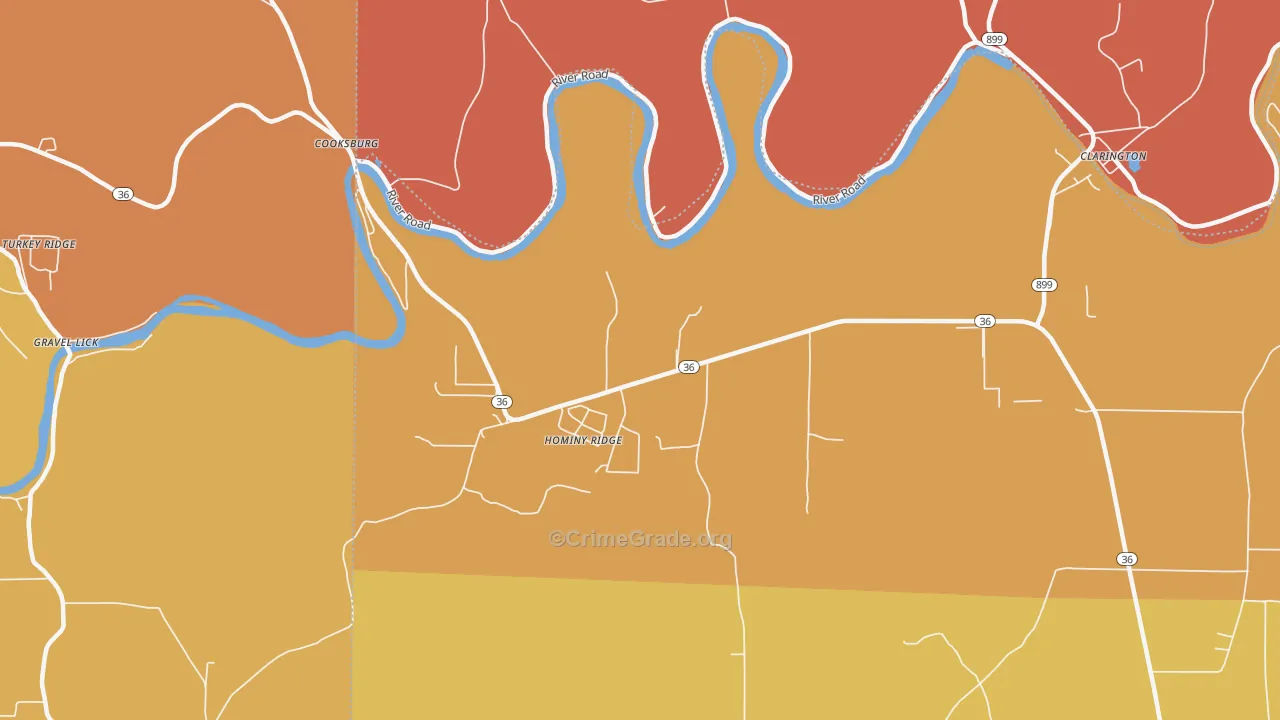 Cooksburg, PA Map of Robbery Rates