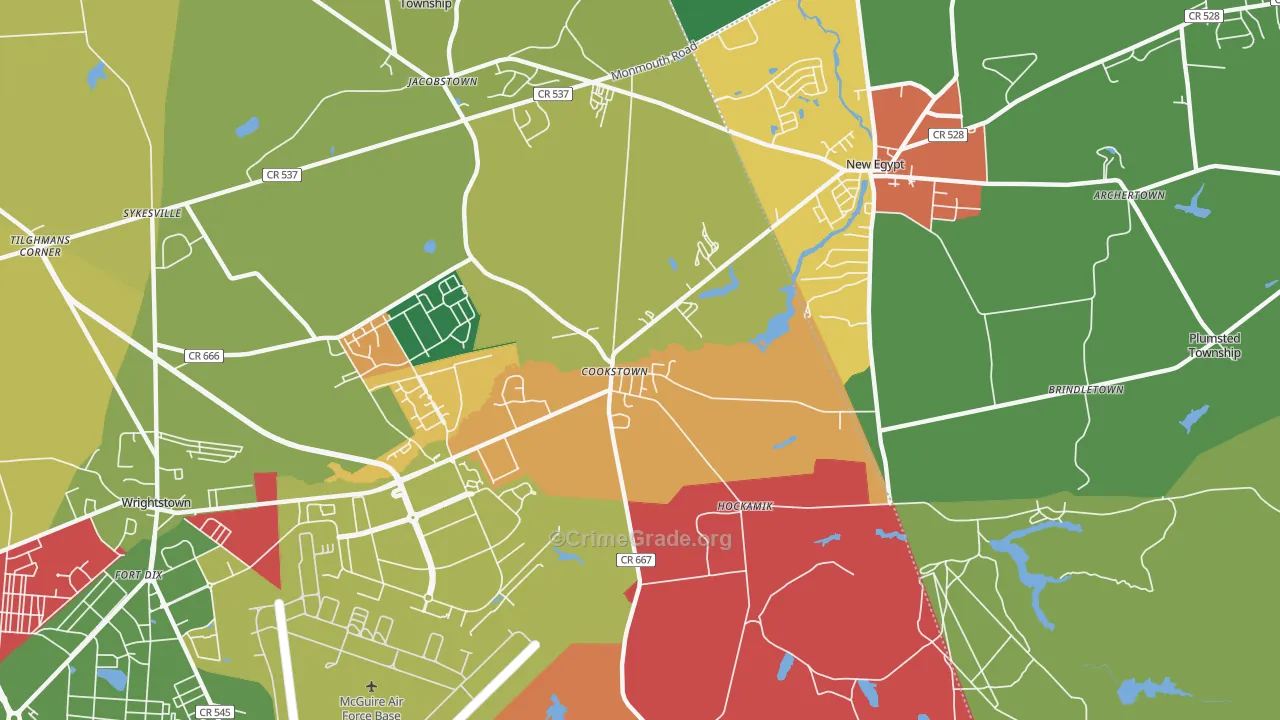 Cookstown, NJ Map of Robbery Rates