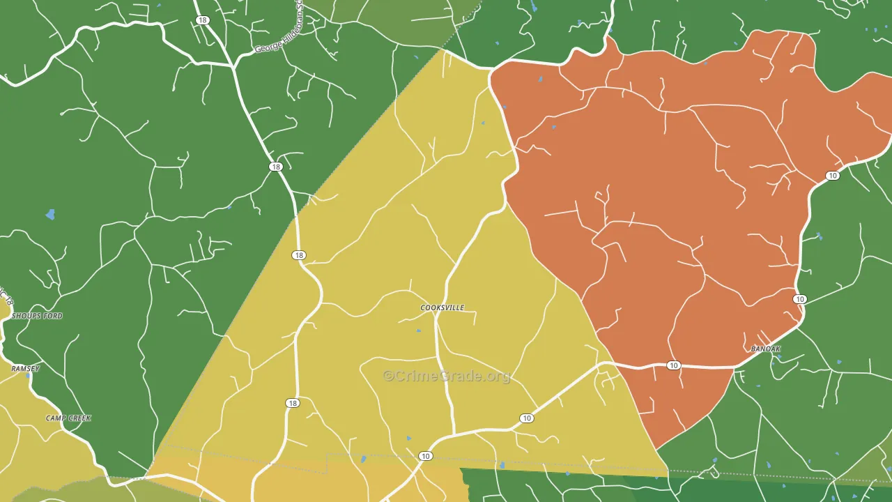 Cooksville, NC Map of Robbery Rates