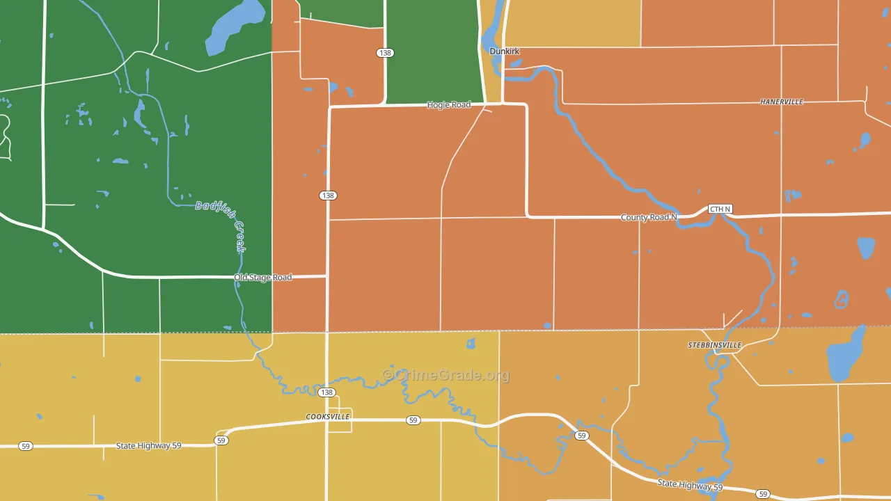 Cooksville, WI Map of Robbery Rates
