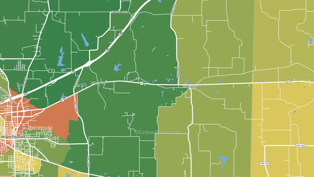 Cookville, TX Map of Robbery Rates