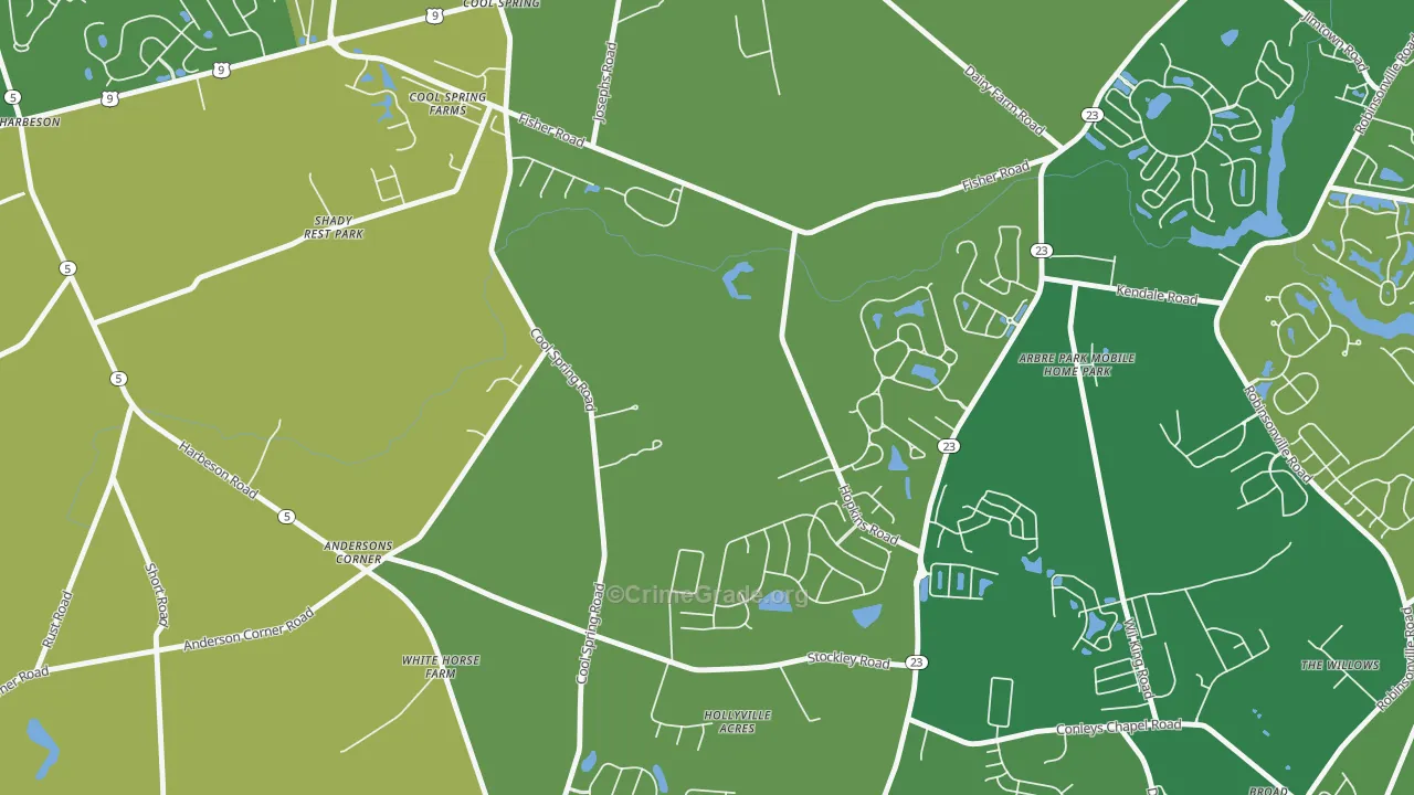 Cool Spring, DE Map of Robbery Rates