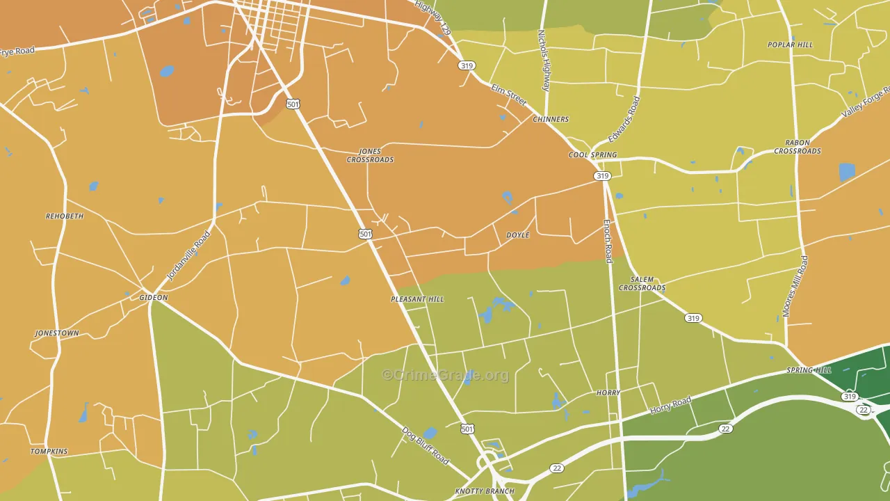 Cool Spring, SC Map of Robbery Rates