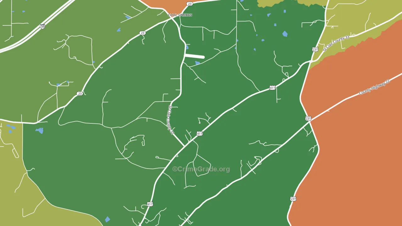 Cool Springs, AL Map of Robbery Rates