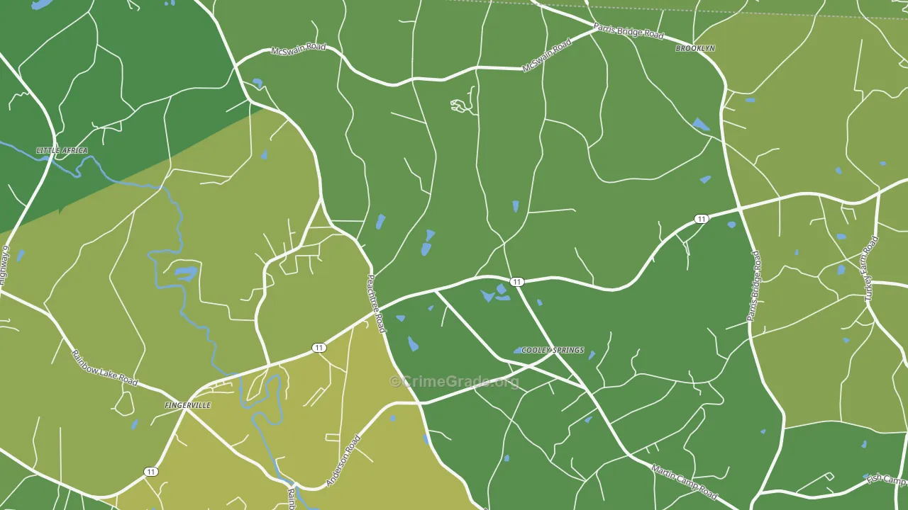 Cooley Springs, SC Map of Robbery Rates