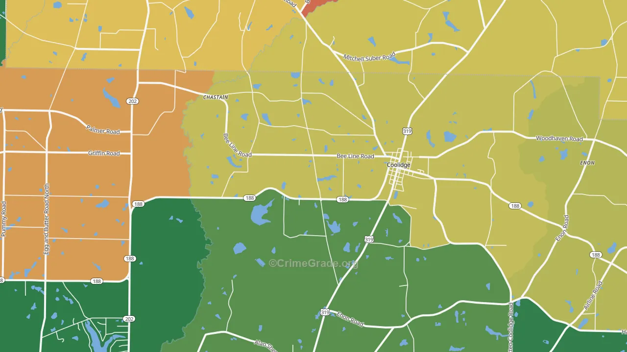Coolidge, GA Map of Robbery Rates