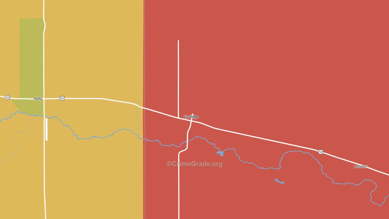 Coolidge, KS Map of Robbery Rates