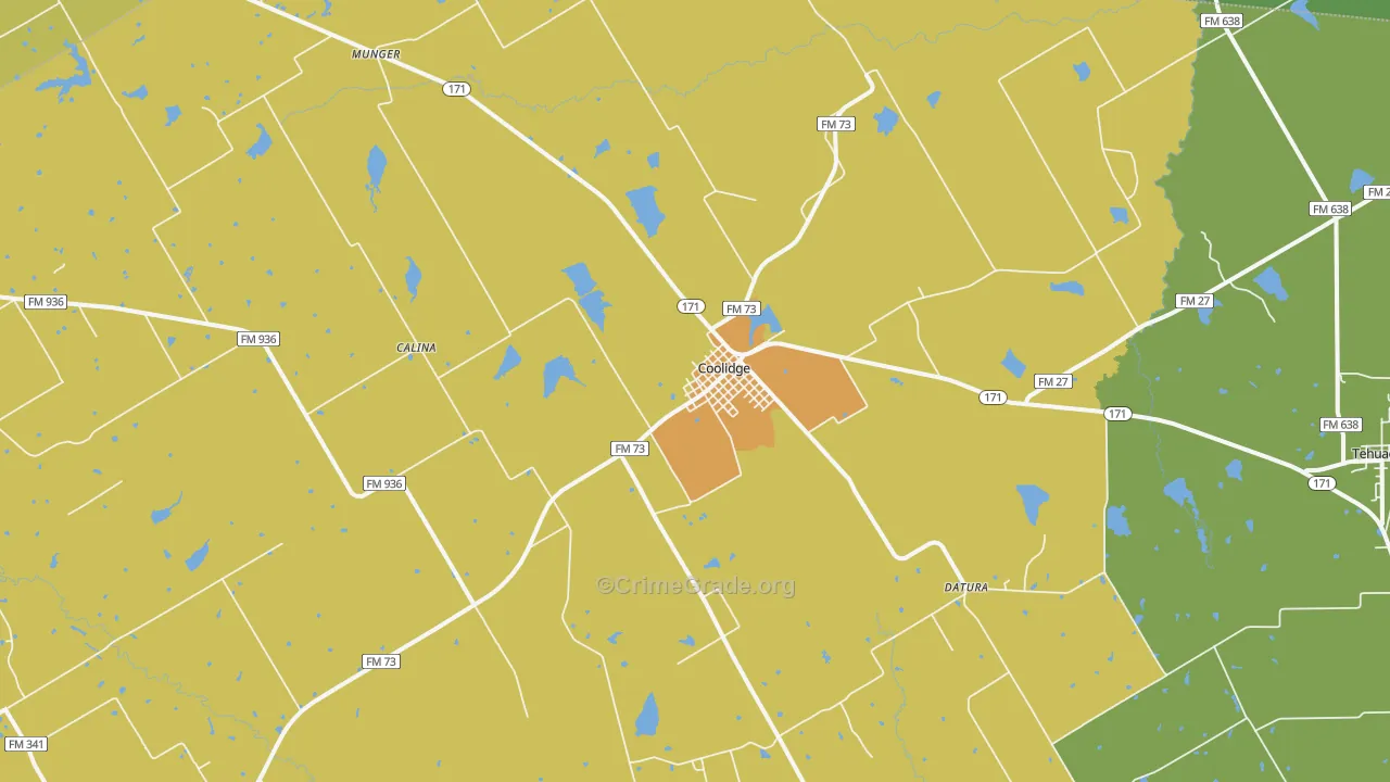 Coolidge, TX Map of Robbery Rates