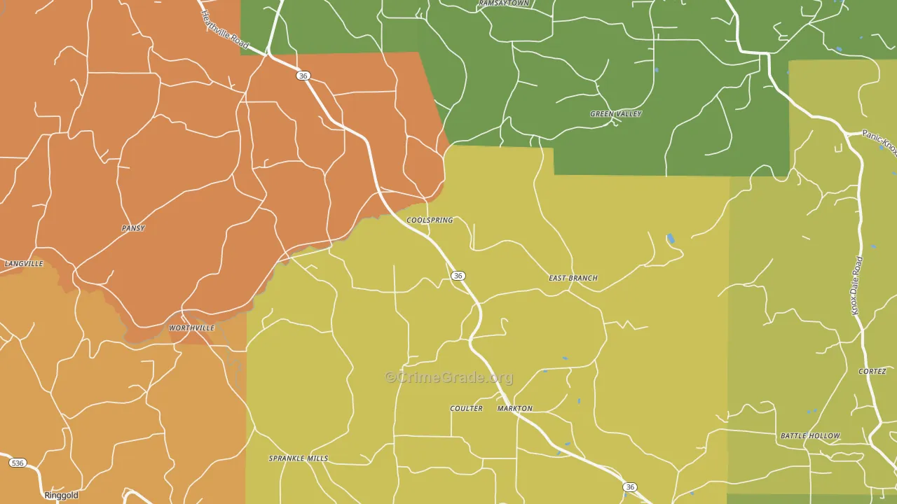 Coolspring, PA Map of Robbery Rates