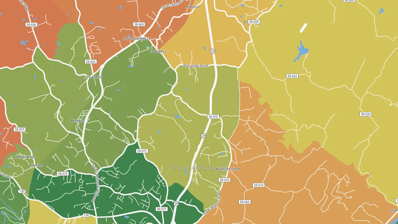 Coolwell, VA Map of Robbery Rates