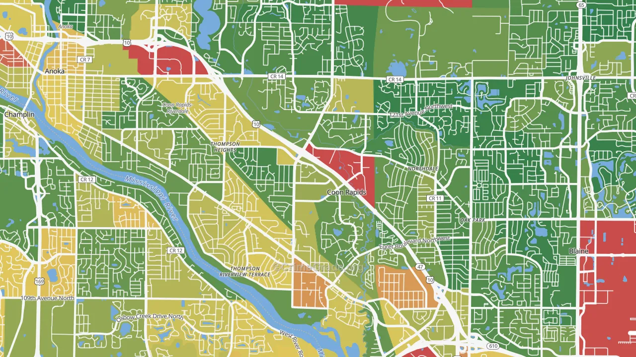 Coon Rapids, MN Map of Robbery Rates
