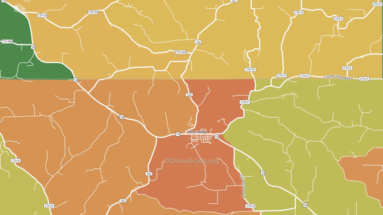 Coon Valley, WI Map of Robbery Rates