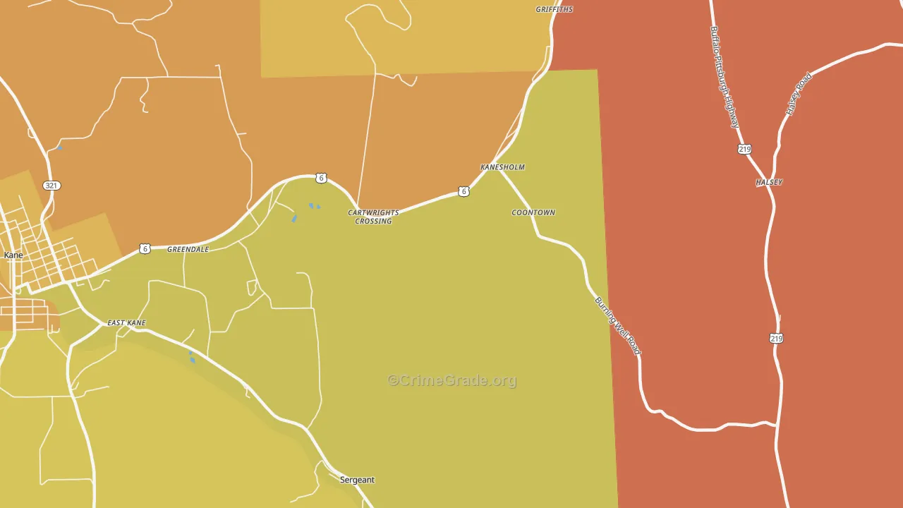 Coontown, PA Map of Robbery Rates