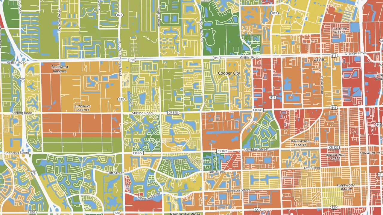 Cooper City, FL Map of Robbery Rates