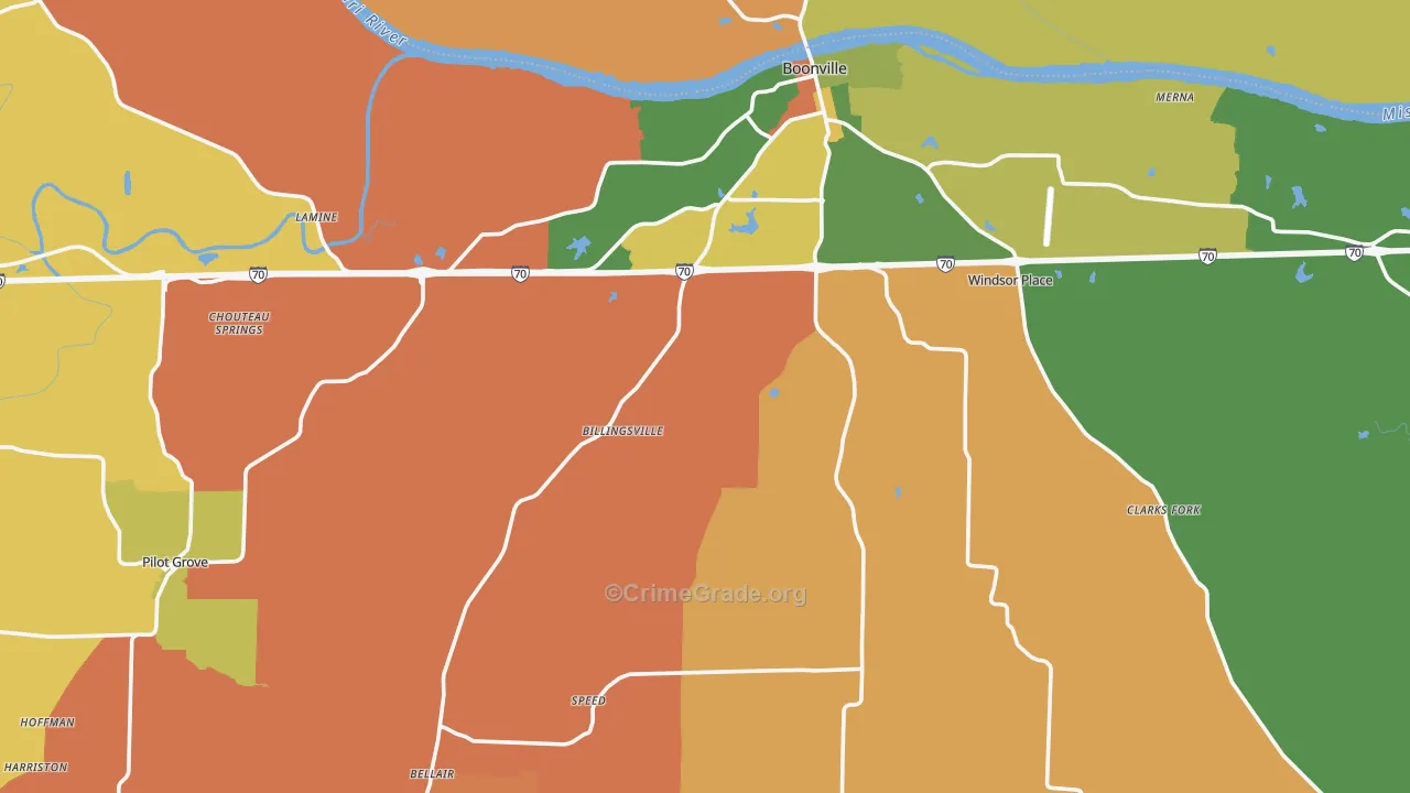 Cooper County, MO Map of Robbery Rates