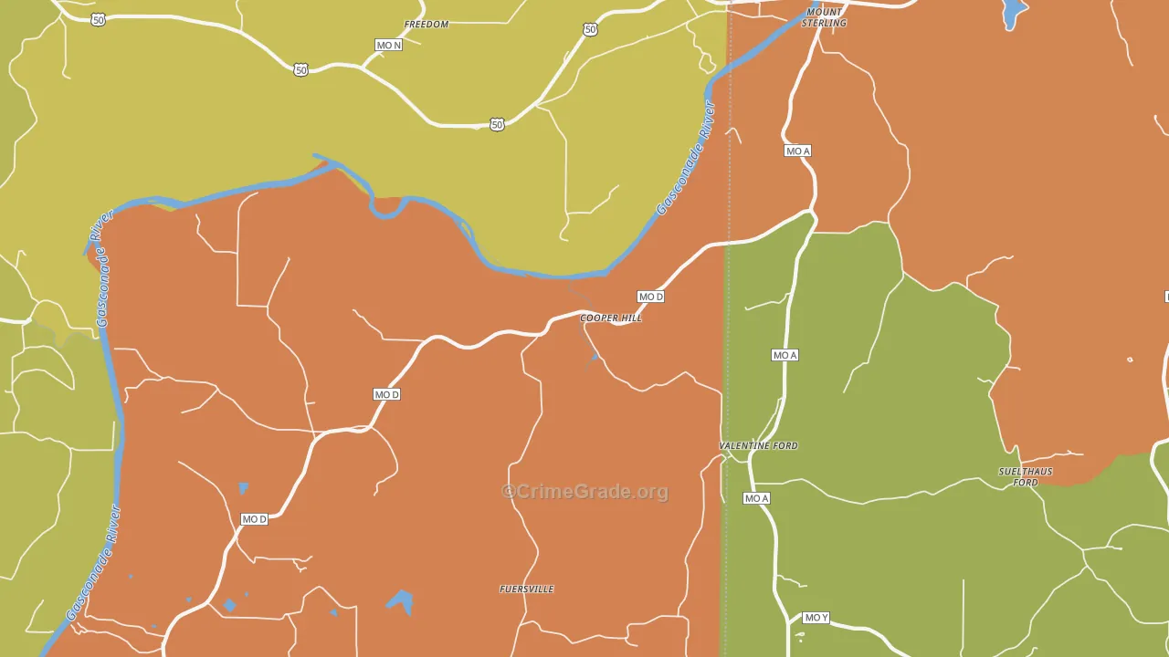 Cooper Hill, MO Map of Robbery Rates