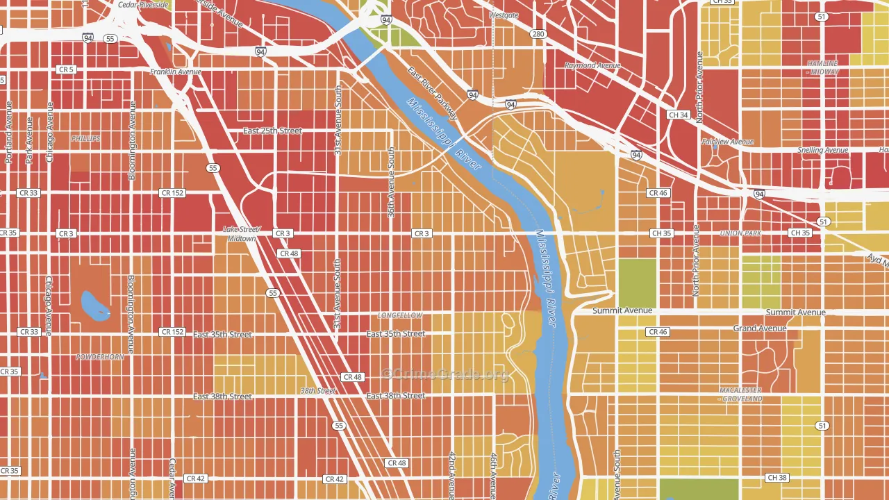 Cooper, Minneapolis, MN Map of Robbery Rates