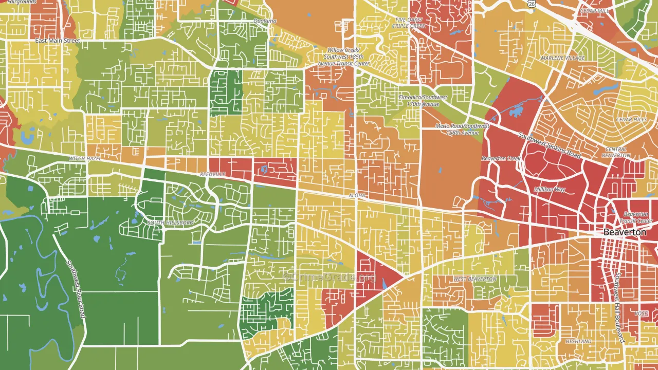 Cooper Mountain-Aloha North, Aloha, OR Map of Robbery Rates