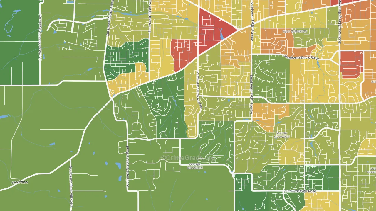 Cooper Mountain Aloha South, Beaverton, OR Map of Robbery Rates